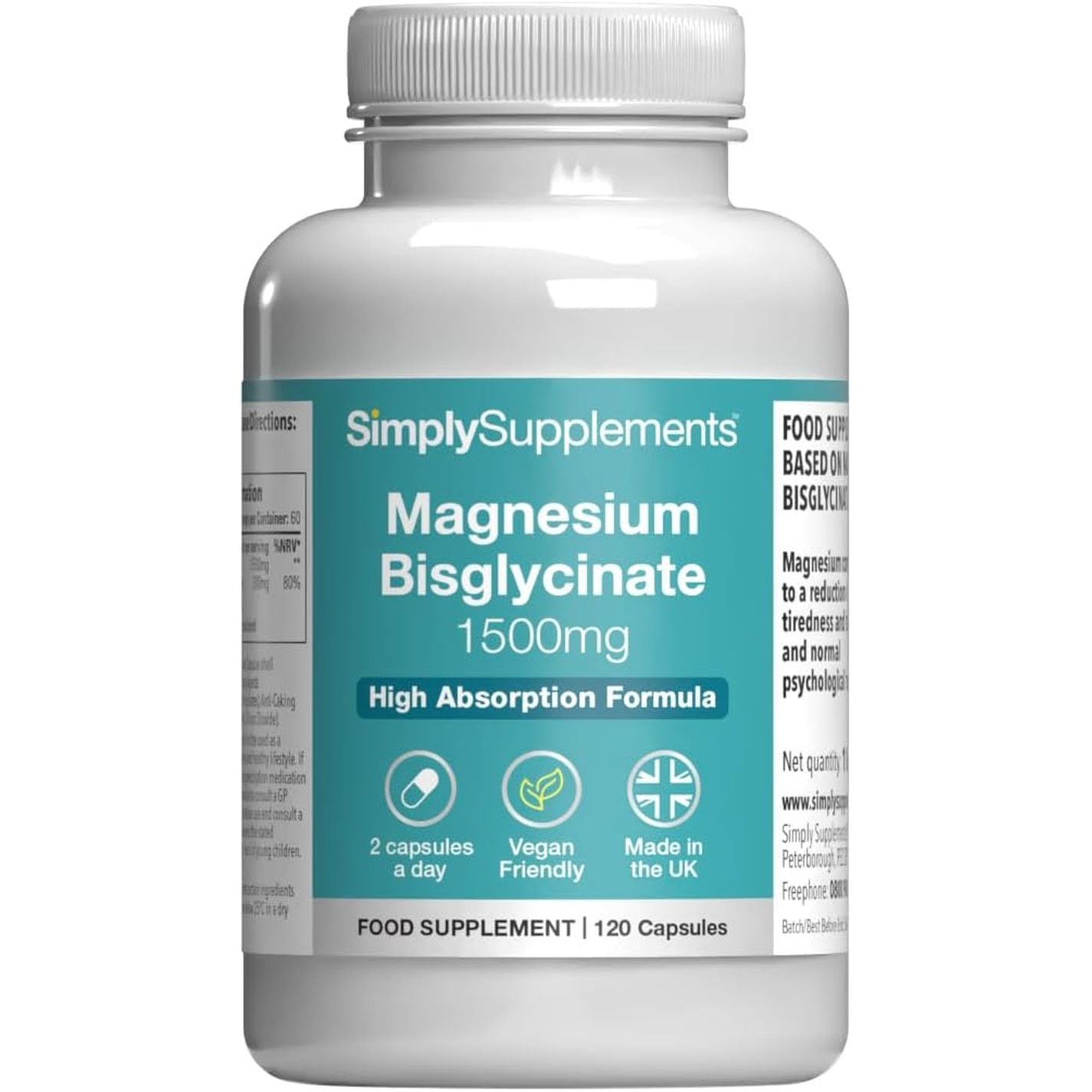 Magnesium Bisglycinate 1500Mg | Supports Energy, Muscle & Psychological Function | High Absorption, Gentle on Digestion | Vegan Friendly | 120 Capsules = 2 Months’ Supply | Gmp-Certified & Uk-Made