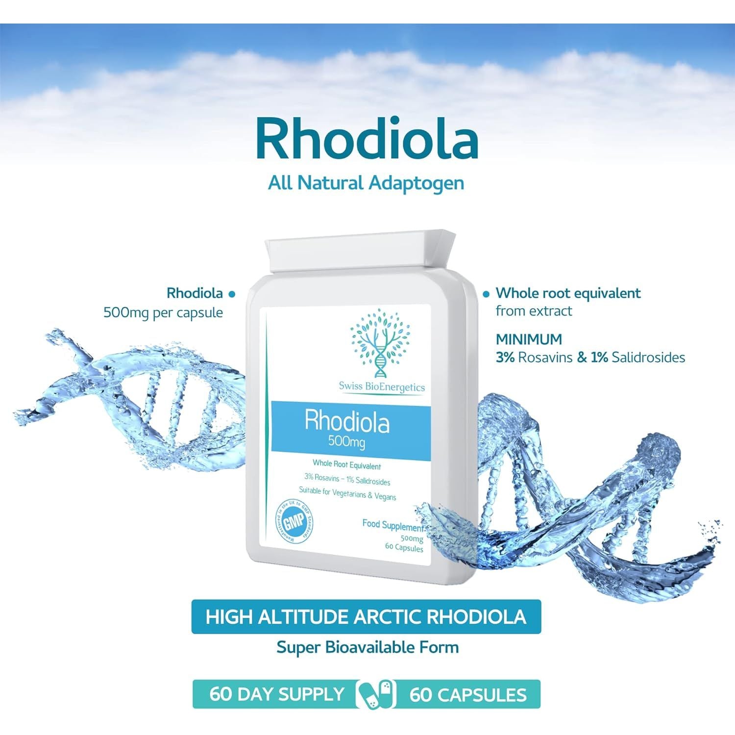 Rhodiola 500Mg (3% Rosavins - 1% Salidrosides) Whole Root Equivalent – 60 Capsules - Suitable for Vegetarians and Vegans