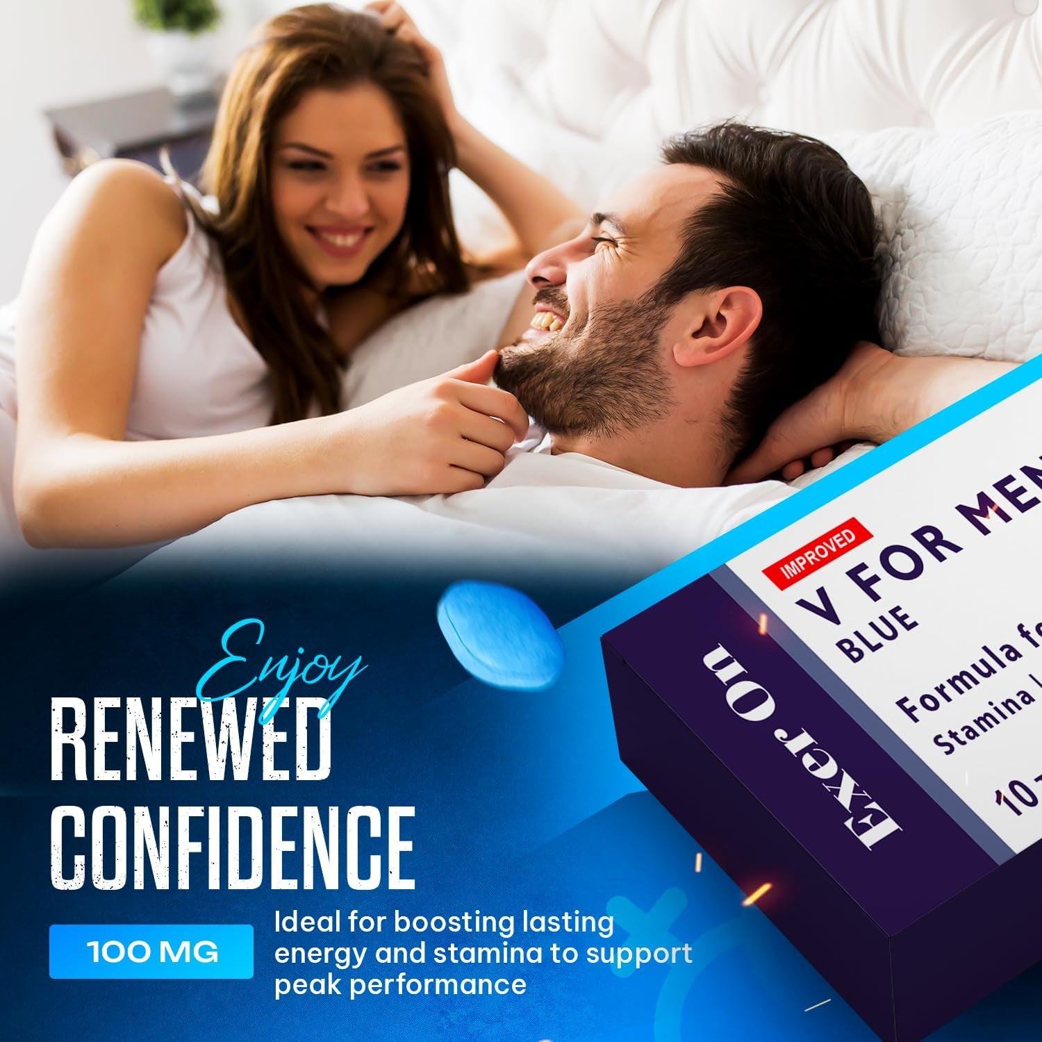 Exer on - Blue 10 Tablets for Men - 100Mg Herbal Supplement for Men - Strong Effect - Mens Health Support Tablets - Performance & Enhancement - Maca, Glycine, Korean Ginseng and Zinc