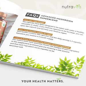 High Potency Mushroom Complex 14400Mg Superblend with Lions Mane - 6 Mushroom Complex with Chaga, Cordyceps, Shiitake, Reishi, Maitake and Lions Mane - 180 Vegan Capsules - Made in the UK