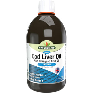 Natures Aid Cod Liver Oil Liquid 500Ml - High Strength Omega-3 Fish Oil with Vitamins a & D - Supports Immune System Heart Health Brain Function and Vision - Non-Gmo - Purity Guaranteed