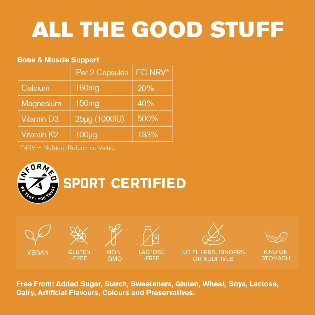 Bone & Muscle Support | Includes Calcium (Bisglycinate) 160Mg, Magnesium (Citrate) 150Mg, Vitamin K2 100Μg, Vitamin D3 25Μg (1000IU) | 60 Vegan Capsules | Two-A-Day | DR.VEGAN