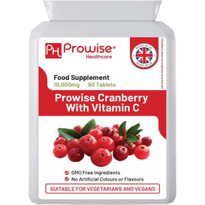 Double Strength Cranberry Tablets 10,000Mg I 90 Cranberry Tablets High Strength with Added Vitamin C I Made in the UK by Prowise Healthcare