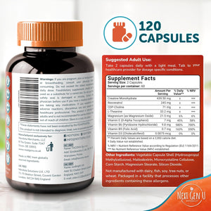 Brain Supplement - 120 Vegan Capsules - Dietary Nootropic May Help Memory, Cognitive Function & Focus - Formulation with Amino Acids, Polyphenols & B Vitamins - for Women, Men & Seniors - by Nextgenu