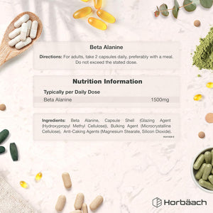Fermented Beta Alanine 1500Mg | 120 Vegan Capsules | Premium Amino Acid Supplement for Men & Women | by Horbaach