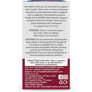 Health & Him Desire Supplements for Men - 60 Capsules - Supplements for Men with Maca Root & Korean Ginseng - Vegan, Gluten-Free