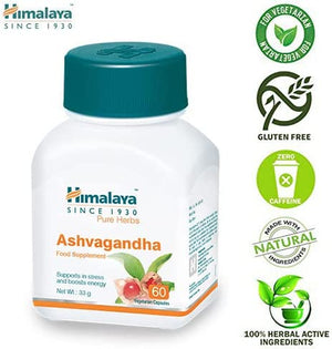 Himalaya Herbals Pure Herbs Ashvagandha Herbal Food Supplement | Helps Maintain a Healthy Balance and Healthy Sleep | Supports in Stress, for Daily Dose of Energy - 60 Vegetarian Capsules
