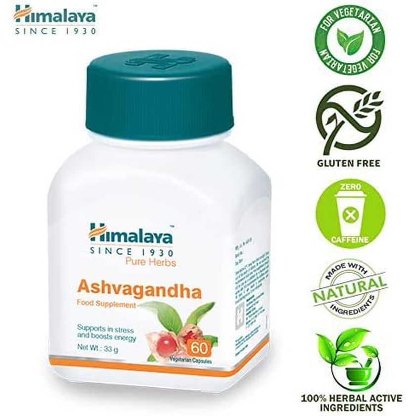 Himalaya Herbals Pure Herbs Ashvagandha Herbal Food Supplement | Helps Maintain a Healthy Balance and Healthy Sleep | Supports in Stress, for Daily Dose of Energy - 60 Vegetarian Capsules