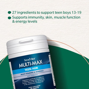 Nature'S Best Multi-Max Multivitamin for Teen Him - with Vitamin C, Selenium and Magneisum - Growth & Development Support for Boys 13-19 - UK Made - 90 Tablets (3 Months' Supply)