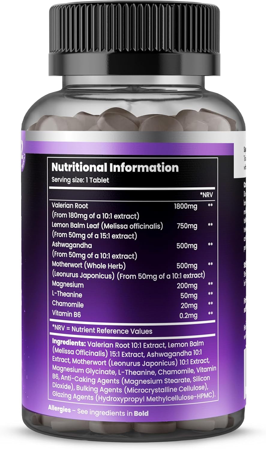 Sleeping Tablets 3820Mg Complex with Valerian Root, Ashwagandha, Magnesium, L-Theanine, Motherwort, Chamomile & Vitamin B6, High Strength Sleep Support Supplement - 60 Tablets by Healthessent