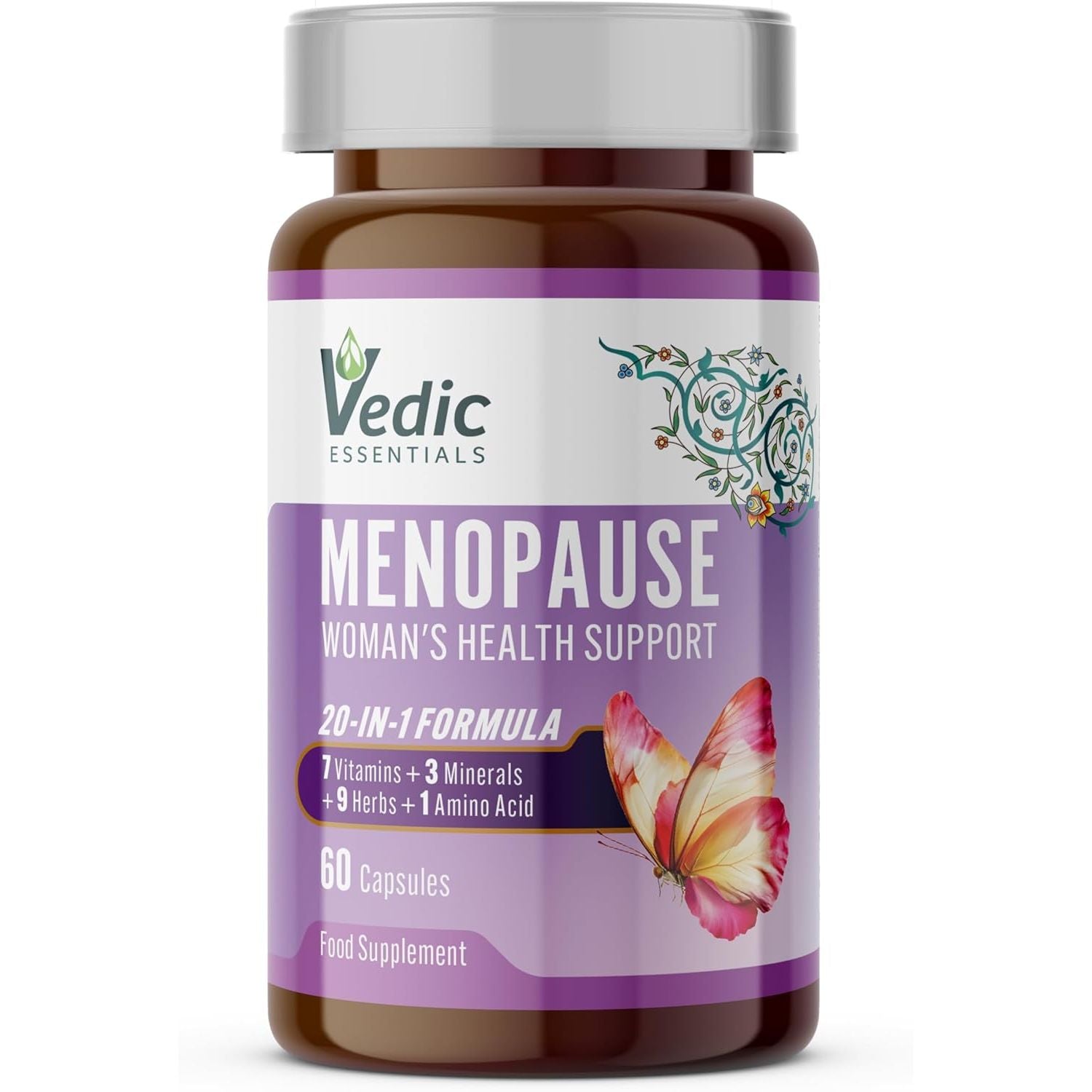 Vedic Menopause Supplement | 20 Vitamins, Minerals & Herbs- Red Clover, Sage, Primrose, Flaxseed, Ginseng | Perimenopause, Menopause Support- Hot Flashes Relief, Mood Swings, Fatigue | UK Made, Vegan