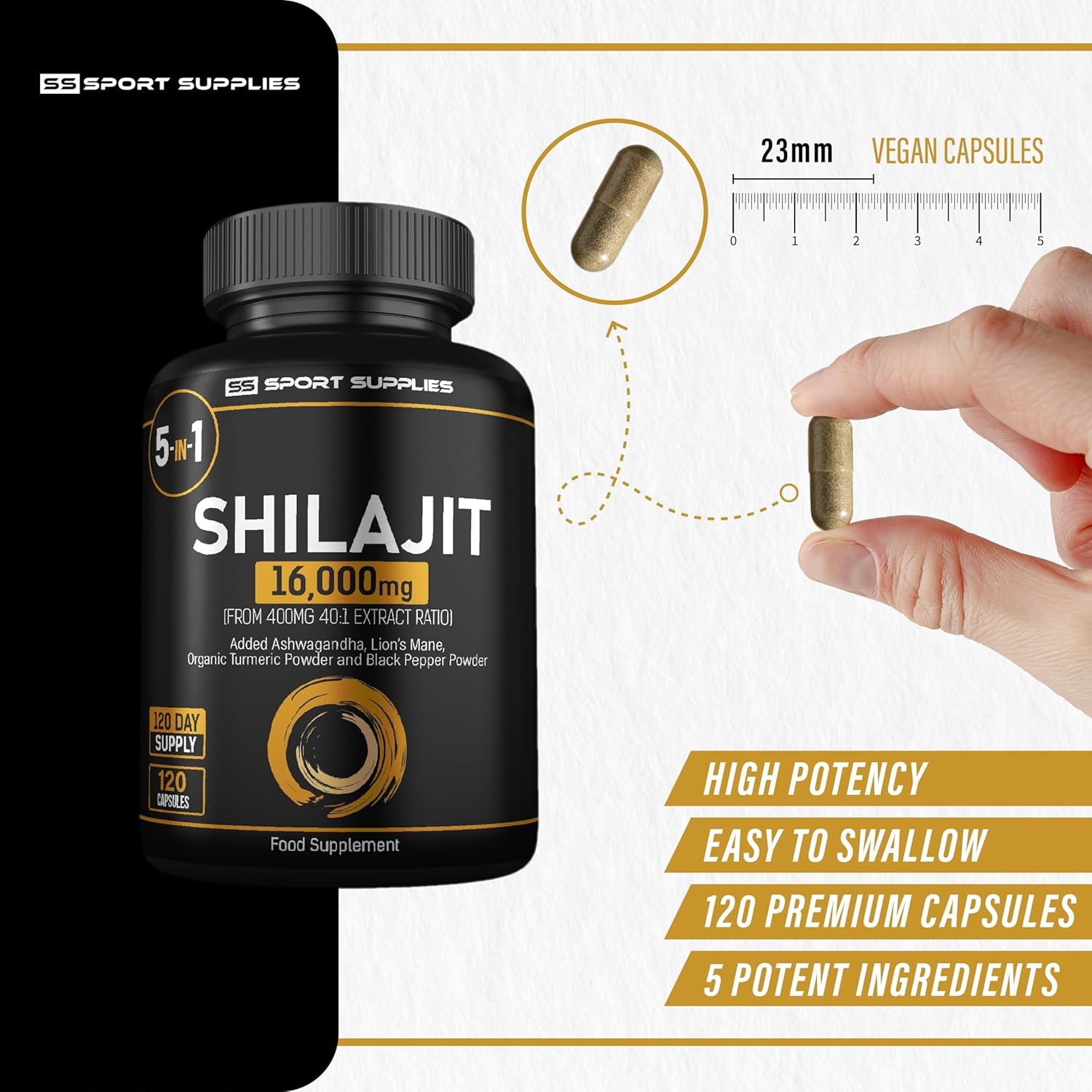 Shilajit Capsules 16,000Mg -120 Days Supply - 60% Fulvic Acid - Added Ashwagandha, Lions Mane, Turmeric and Black Pepper - High Strength Himilayan Shalajit