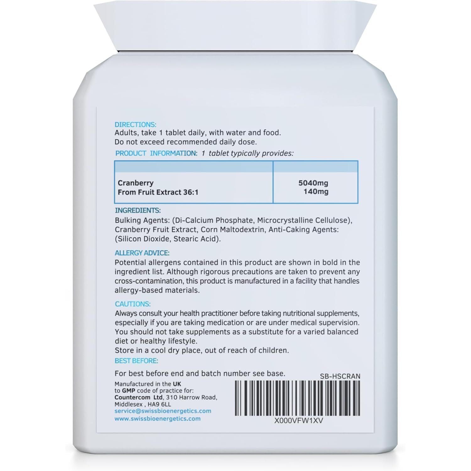 Cranberry - 5000Mg 90 Tablets - Superior Natural High Strength Cranberry Extract - Urinary Tract Bladder and Kidney Support - UK Made