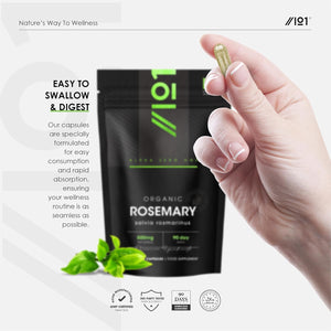 Organic Rosemary 500Mg - 90 Vegan Capsules - High Strength Salvia Rosmarinus Supplement - Resealable and Recyclable Pouch - by Alpha01