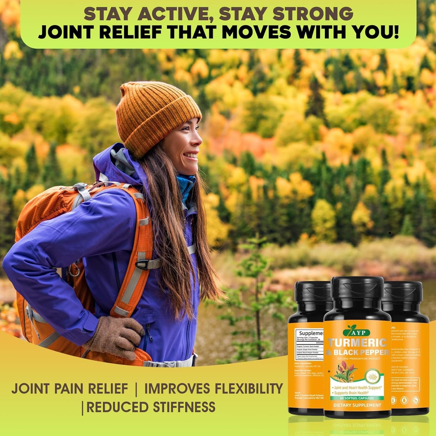Turmeric and Black Pepper Supplement 1440Mg –Organic Turmeric with Ginger Root |60 Softgel Capsules for Joint Support, Inflammation Relief & Digestive Health |High Absorption Formula with MCT Oil