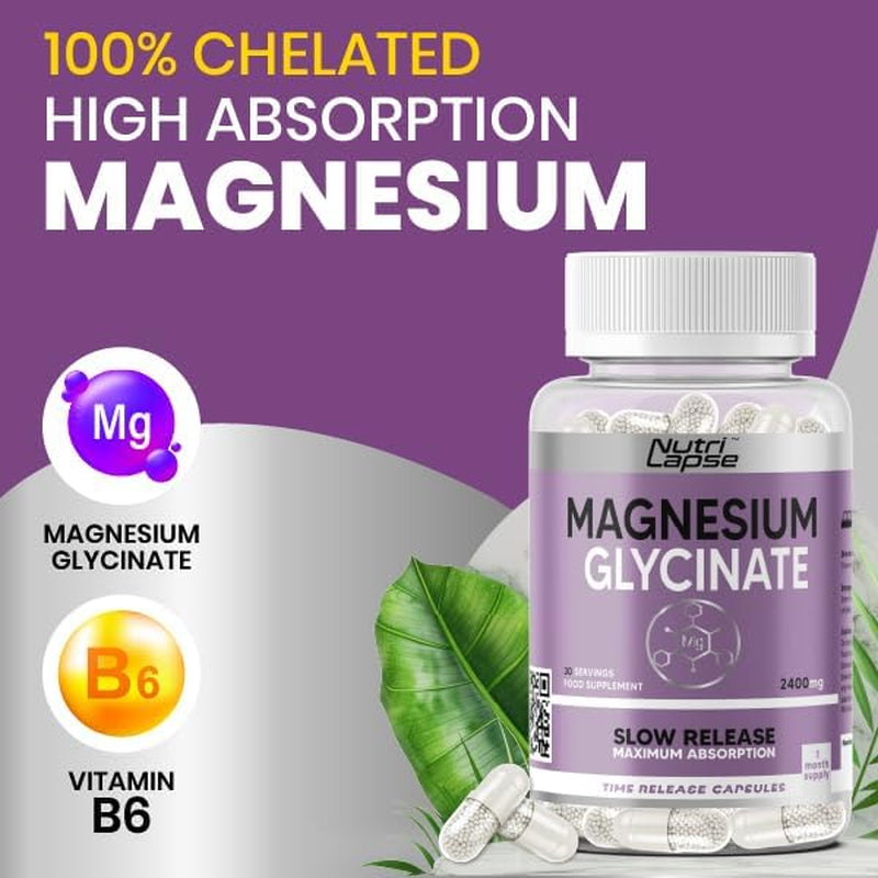 Magnesium Glycinate 120 Capsules – High Strength, Granular Technology, Sustained Slow Release for Maximum Absorption – 2400Mg Delivering 340Mg Elemental Magnesium per Serving