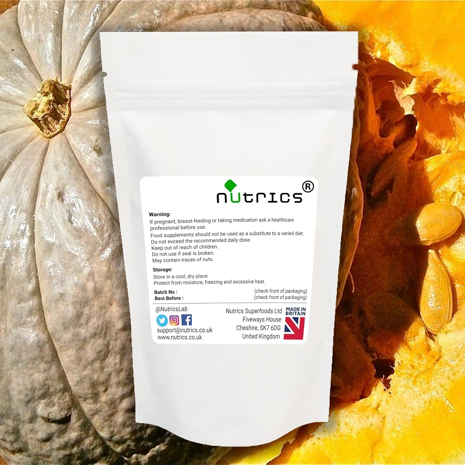 Nutrics® Pumpkin Seed 750Mg - Supplement - Suitable for Vegan Vegetarian Diet – Pure - 90 Vegan Capsules (2 Months Supply) (90)