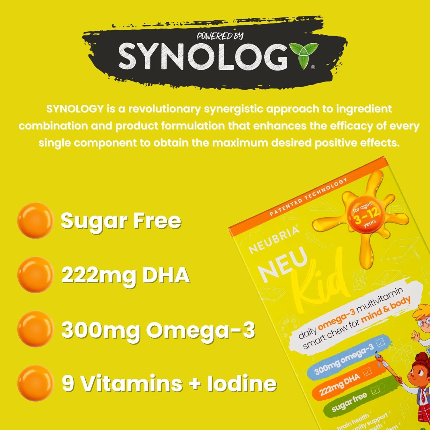 NEUBRIA NEU Kid Multivitamin & Omega-3 - Children Vitamins A, C, D, E, B Complex & Fish Oil for Kids - Sugar-Free Natural Soft Chews for Daily Wellness - UK Made, 30 Chewables