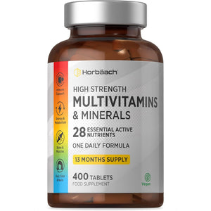 Multivitamin Tablets for Men and Women | 400 Count (13 Months Supply) | with 28 Essential Nutrients Including Vitamin D, B12, Zinc and Iron | A-Z Vitamins & Minerals | by Horbaach