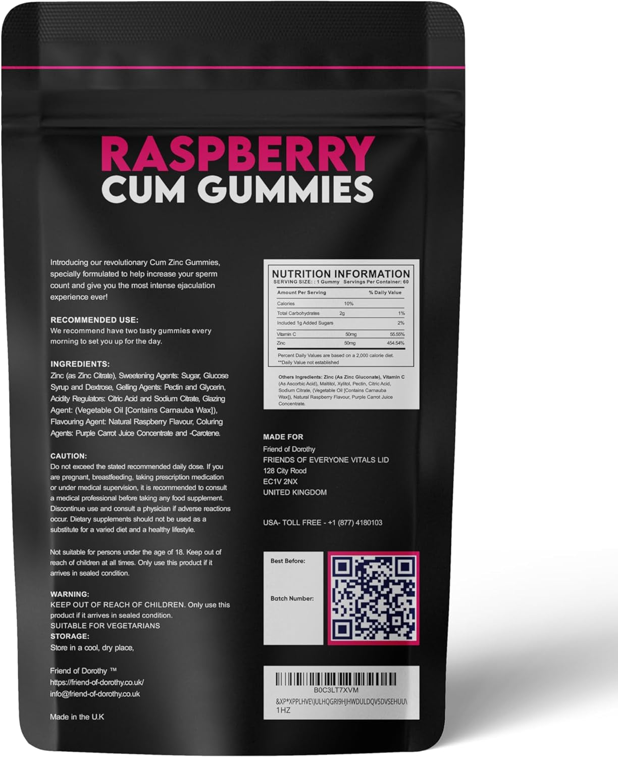 Friend of Dorothy Raspberry C*M Gummies Improves Sperm Volume and Load Semen Volume Supplement - 60 Capsules -