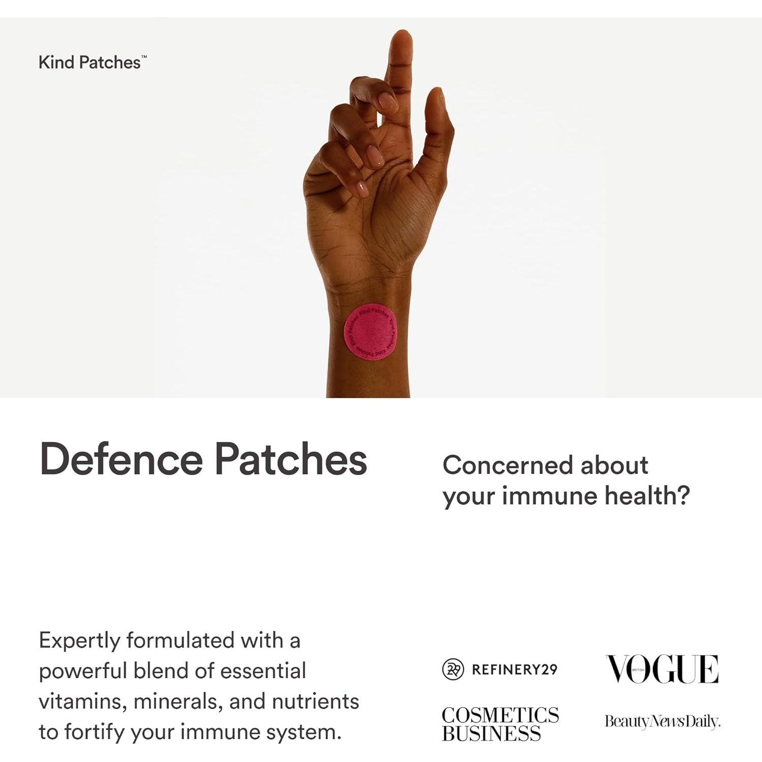 Kind Patches | Defence Patches | Immune System Support | Botanical Plant-Based Formula with Echinacea, Astragalu and Olive Leaf Extract, Vitamin C, D3 & Zinc | 30 Vegan Patches