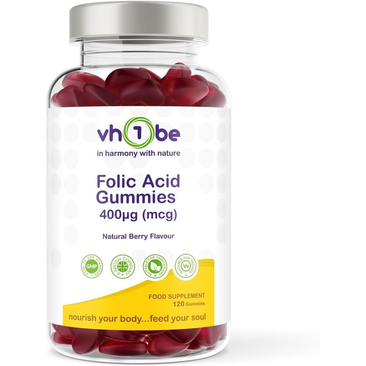 Folic Acid Gummies 400Μg – Prenatal & Pregnancy Support – Berry Flavour Vegan Supplement – 120 Gummies