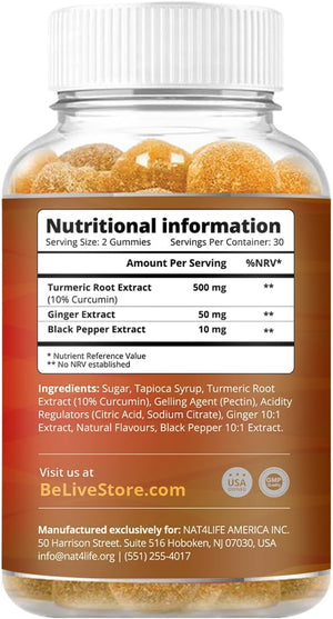Turmeric Vitamin Supplement Gummies with Ginger & Black Pepper | Supports Joint Pain & Anti-Inflammatory Response | Active Ingredient 300Mg Curcumin Extract | Vegan | Tropical Flavour (60 Count)