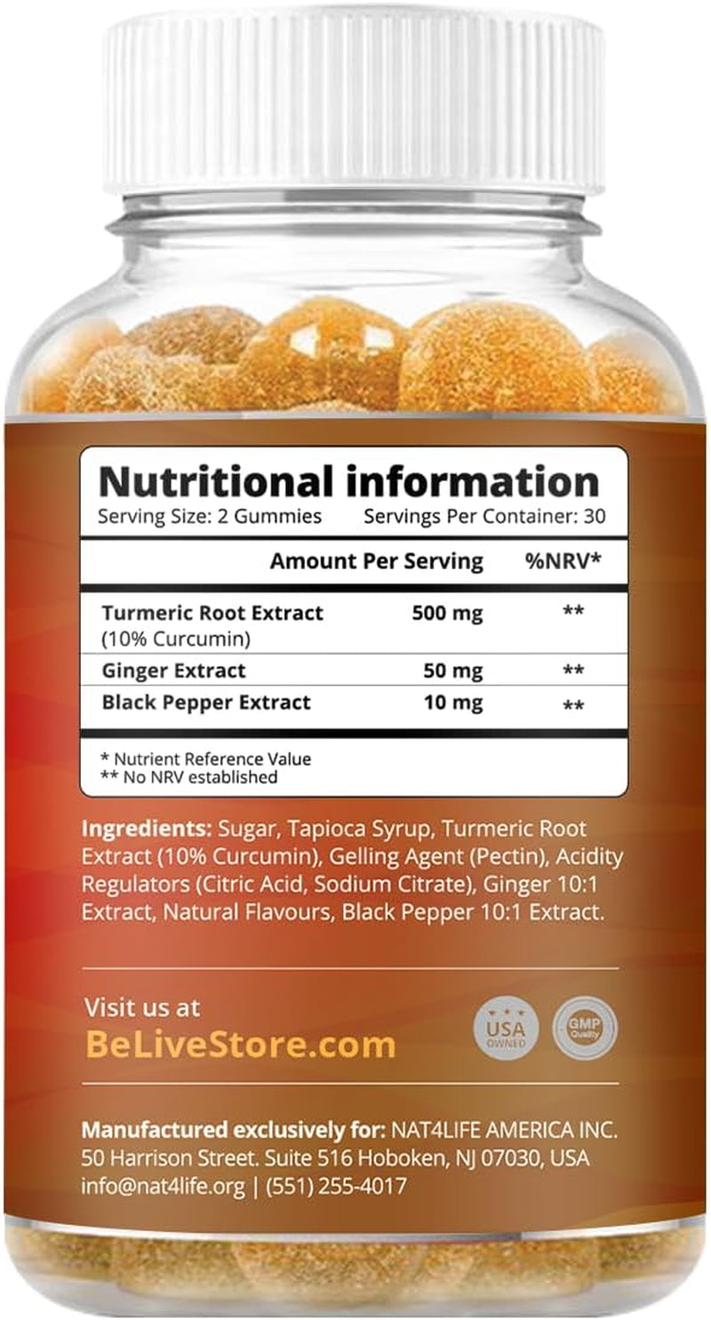 Turmeric Vitamin Supplement Gummies with Ginger & Black Pepper | Supports Joint Pain & Anti-Inflammatory Response | Active Ingredient 300Mg Curcumin Extract | Vegan | Tropical Flavour (60 Count)