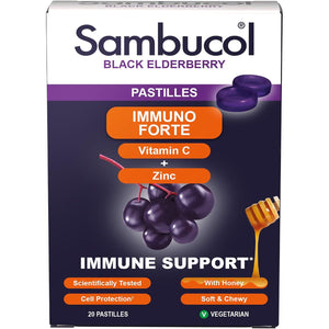 Sambucol Natural Black Elderberry Immuno Forte Chewable Pastilles | Vitamin C | Zinc | Immune Support Supplement | 20 Pastilles