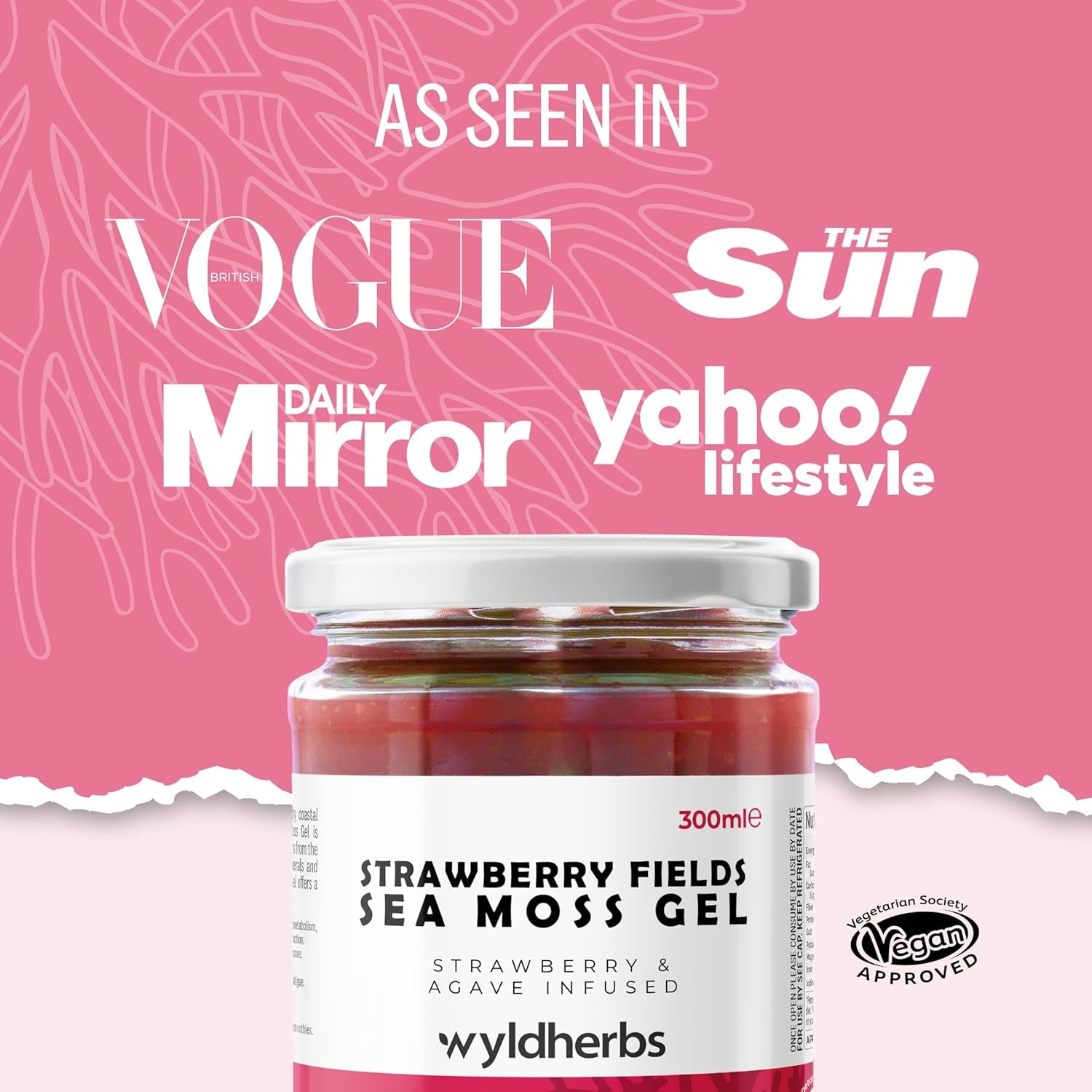 Wyld Herbs All-Natural Strawberry Infused Sea Moss Gel | 100% Wildcrafted Dr Sebi Sea Moss | Superfood Rich in Minerals, Proteins & Vitamins - Vegan & Gluten Free Sourced from the Caribbean 300ML