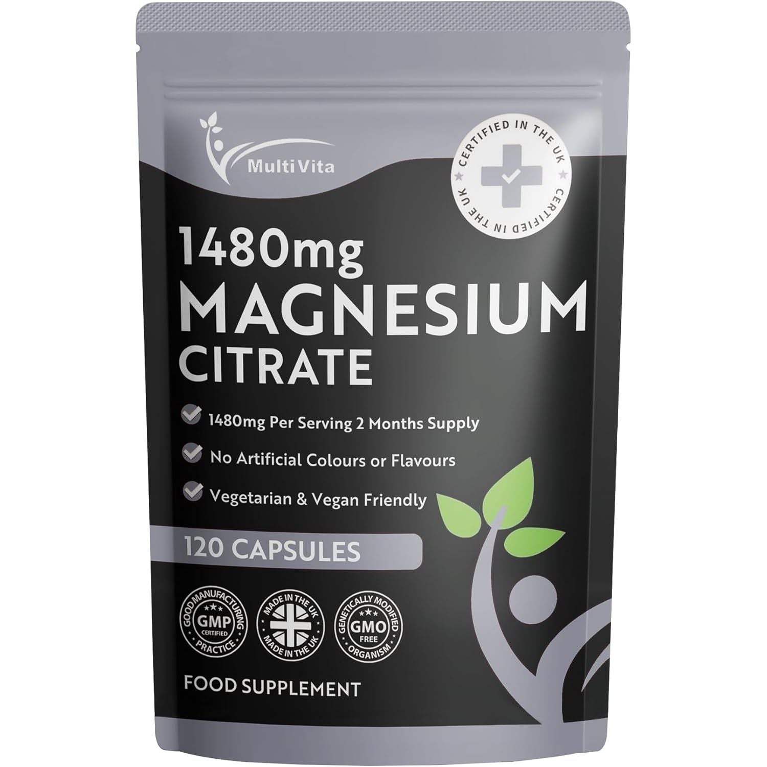 Magnesium Citrate 1,480Mg 120 Vegan Capsules 2 Months Supply - Providing 440Mg Elemental Magnesium per Serving - Magnesium Capsules Not Magnesium Tablets - High Strength Magnesium Supplement GMO Free