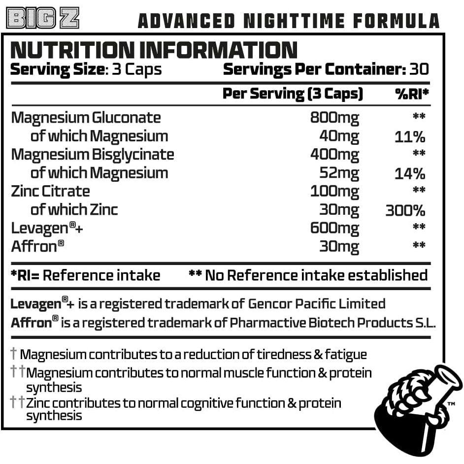 Beast | Big Z Magnesium Sleep Support Supplement with Superior Magnesium Glycinate (Bisglycinate & Gluconate Complex) plus Zinc | 90 Tablets