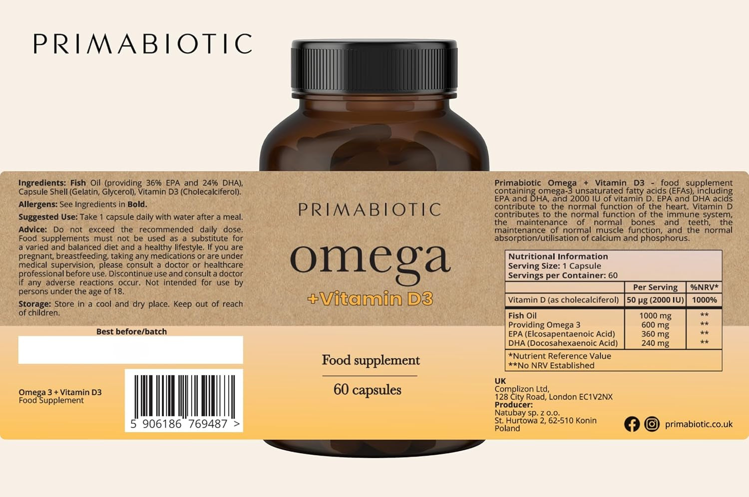 Primabiotic Omega 3 – High Strength Fish Oil Capsules | Pure Omega-3 Fish Oil for Heart, Brain & Joints | Premium EPA & DHA | Supports Heart Health, Cognitive Function & Joint Mobility