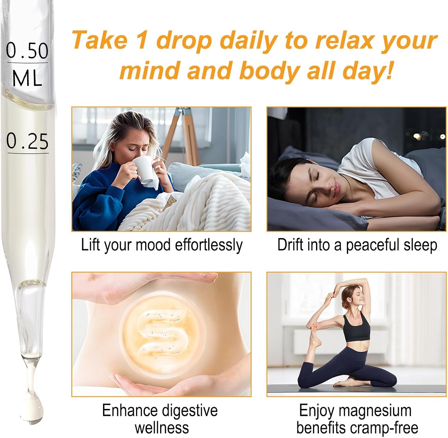 Magnesium Glycinate Liquid Drops - Liquid Magnesium Complex Supplement - Pineapple Flavour, High Absorption, Vegan & Non-Gmo, Support Muscle Relaxation, Bowel Health & Sleep, 60Ml