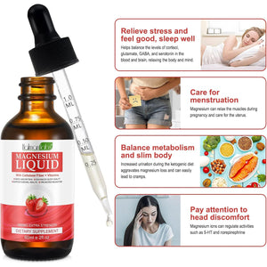Magnesium Glycinate Liquid Drops,Liquid Complex with Magnesium Glycinate,Taurate,Cellulose Fiber,Bromelain,Vitamin B6,C,D and Zinc, Strawberry Flavor, 2 Fl Oz