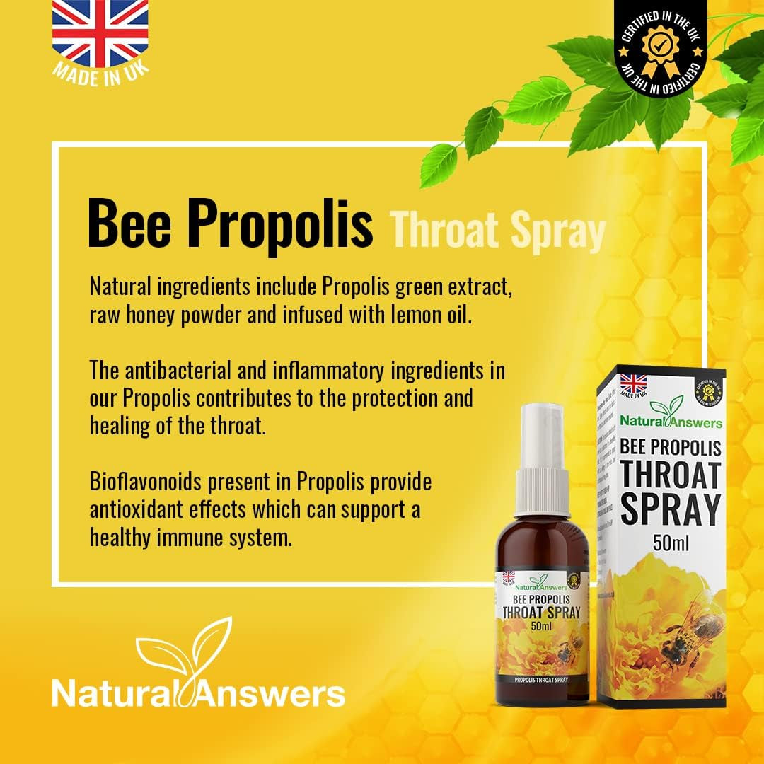 Propolis Throat Spray 50ML, Immune Support & Sore Throat Relief, Natural Answers Bee Propolis Spray with Honey (1 Pack)