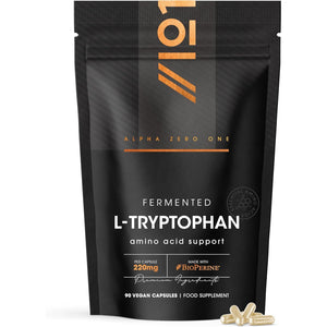 L-Tryptophan 220Mg with Bioperine® - 90 Vegan Capsules – Naturally Fermented L-Tryptophan Supplement with Black Pepper Extract for Increased Bioavailability - 3 Months Supply - by Alpha01