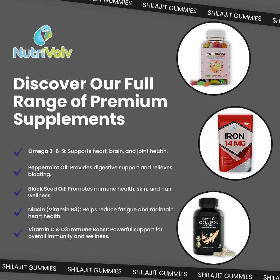 Himalayan Shilajit Gummies | 5000Mg High Strength | 60 Count | Pure Shilajit for Men and Women | Purpleberry Flavoured | Vegan | 85+ Trace Minerals, Rich in Fulvic Acid | Energy Immune | by Nutrivolv