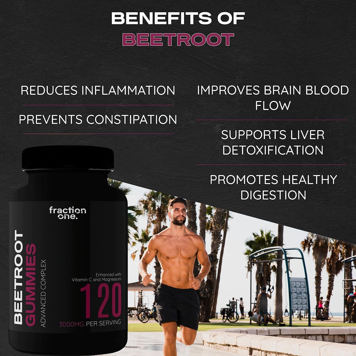 Fraction One Beetroot Gummies – 120 Gummies – 3000 Mg per Serving, 5:1 Extract - Enhanced with Vitamin C and Magnesium – Supports Blood Pressure, Vegan, Nitric Oxide Supplement – 60 Days Supply