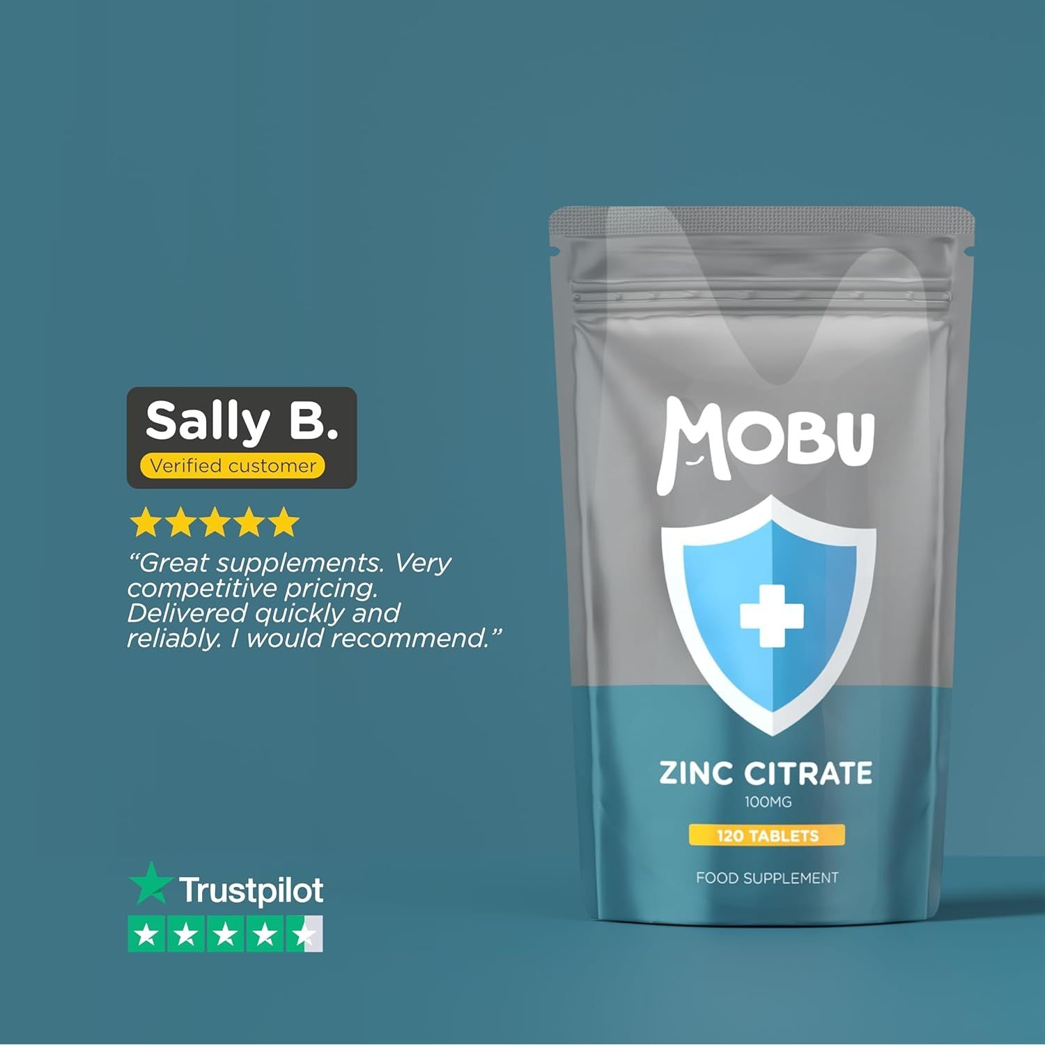 Zinc 100Mg 120 Tablets Max Strength | Immune Function, Fertility & Healthy Bones, Vision, Hair, Nails and Skin | Zinc Citrate Supplement | Vegan UK Made | GMP Approved | MOBU