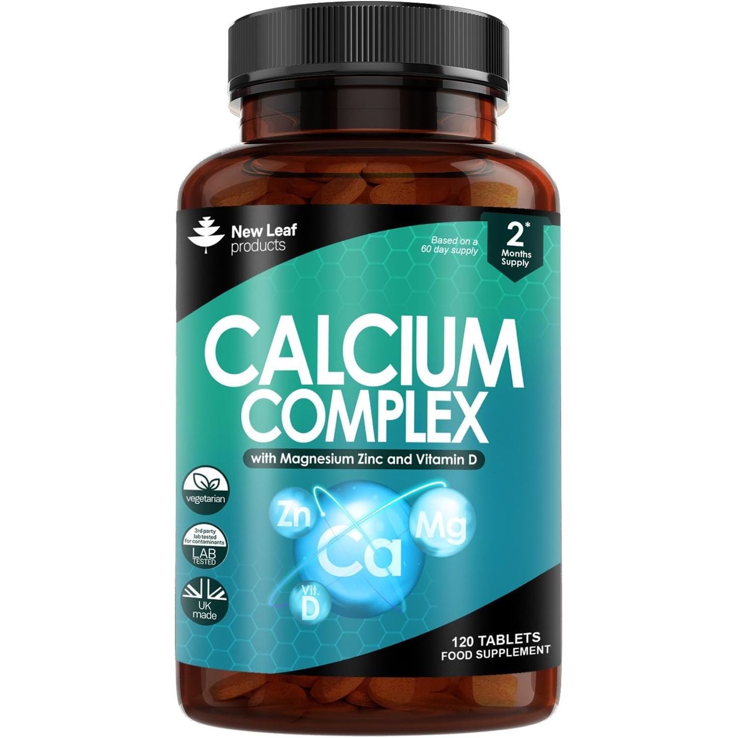Calcium Magnesium Zinc and Vitamin D Supplement - 120 High Strength Tablets Supplement with Magnesium Vitamin D, Zinc Tablets Complex Made in the UK by New Leaf