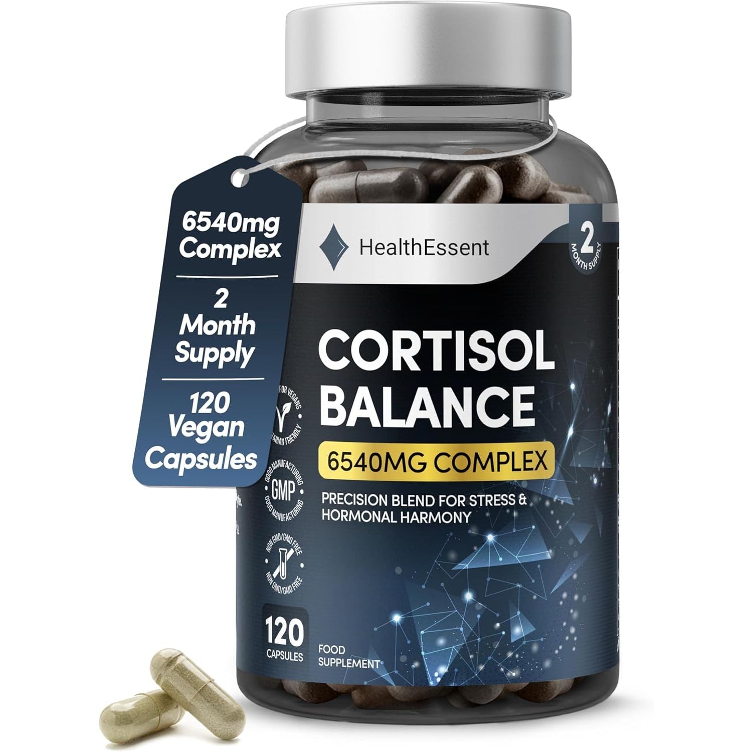Cortisol Blend 6540Mg, Cortisol Reducing and Hormonal Harmony with Ashwagandha, Rhodiola Rosea, Magnesium, L-Theanine & L-Tyrosine - Cortisol Lowering Supplements – 120 Capsules by Healthessent