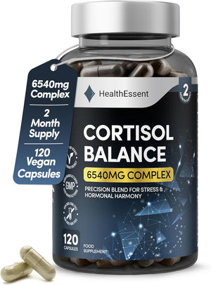 Cortisol Blend 6540Mg, Cortisol Reducing and Hormonal Harmony with Ashwagandha, Rhodiola Rosea, Magnesium, L-Theanine & L-Tyrosine - Cortisol Lowering Supplements – 120 Capsules by Healthessent