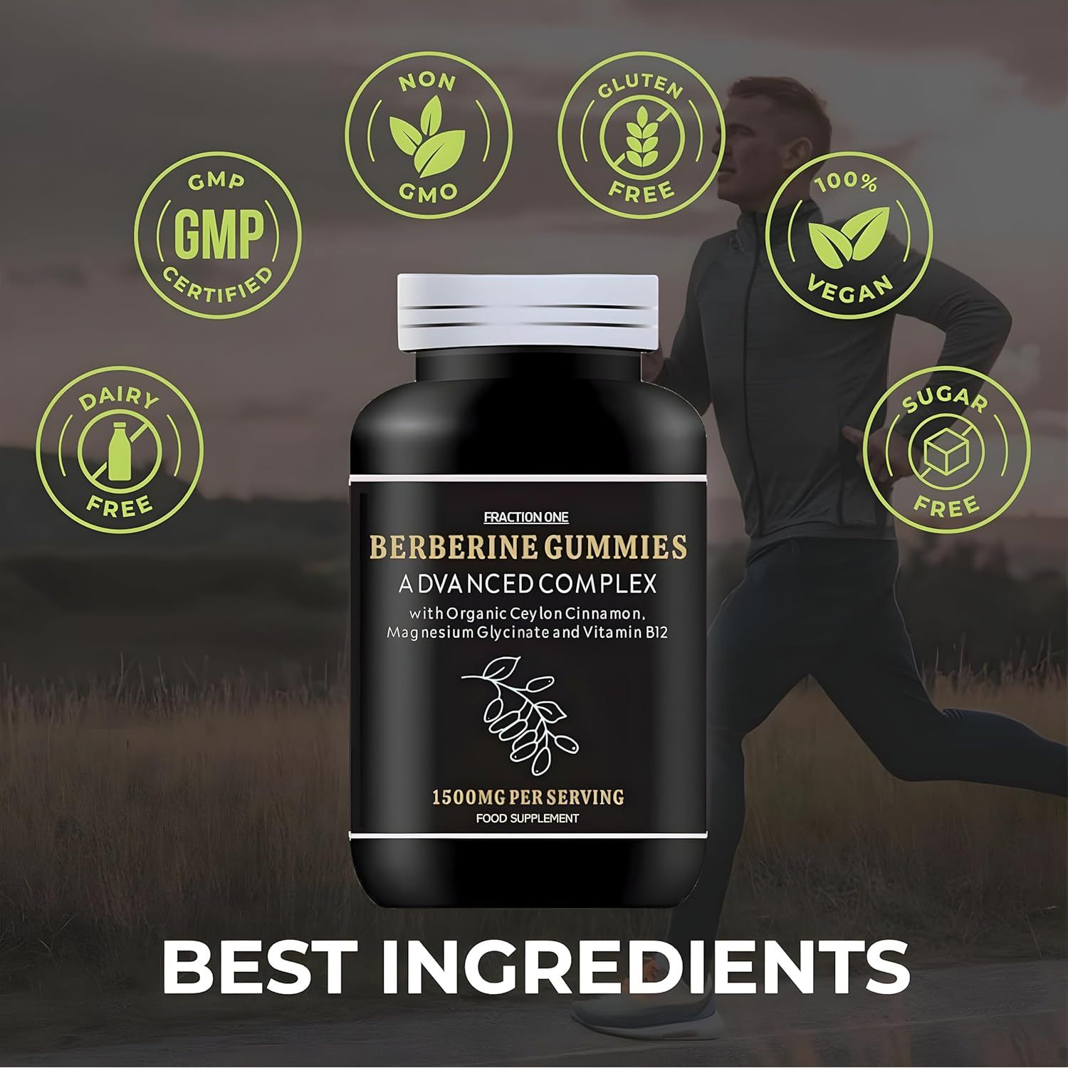 Fraction One Berberine Gummies – 120 Gummies – 1500 Mg per Serving, Ceylon Cinnamon 1000Mg and Vitamin B12, Magnesium Glycinate 400Mg – Supports Immunity, Improve Metabolism – Vegan – 60 Days Supp