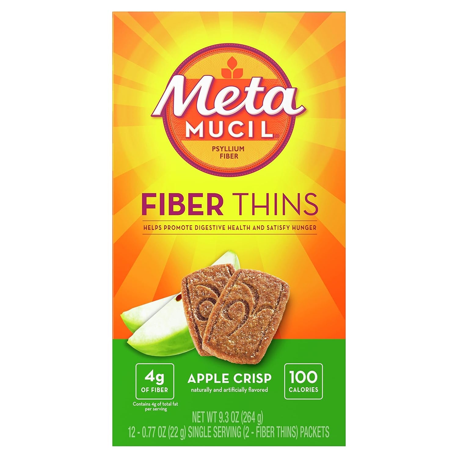 Metamucil Multigrain Fiber Wafers, Apple Crisp, 12 Single Serve Packets, 2 Wafers Each