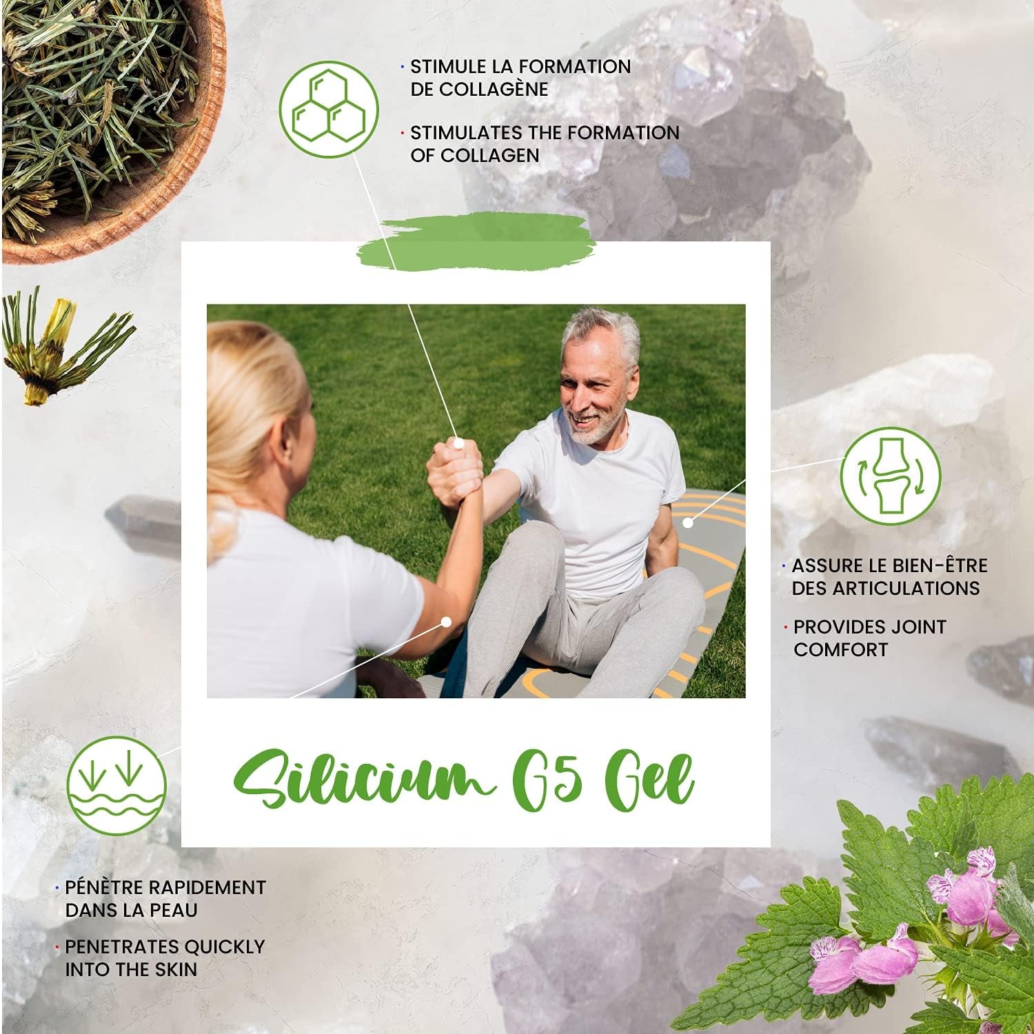 Silicium G5 Gel | Silica Gel with Vitamin E Collagen Booster| Pain Relief Gel for Joints Muscles and Bone Pain | Joint Care Supplements | Skin Regenerator. 150 Ml.