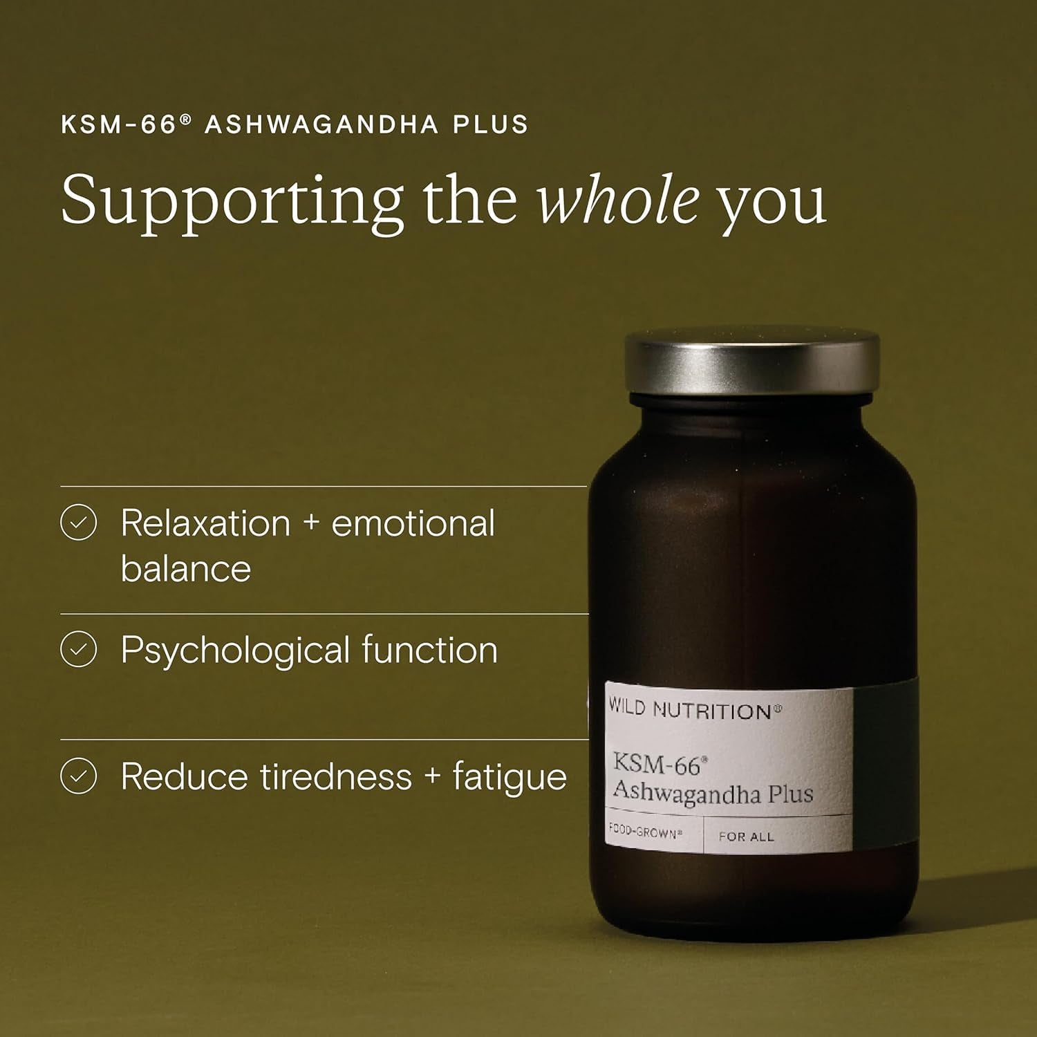 WILD NUTRITION Food-Grown® Ashwagandha KSM 66 plus | Ethically Sourced Ashwagandha Capsules to Support Mind and Body | Tablets to Support Stress and Anxiety | 60 Capsules