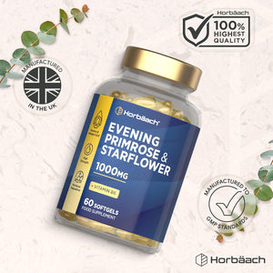 Evening Primrose and Starflower Oil Capsules 1000Mg | with Vitamin B6 | 60 Softgels | Rich Source of Omega 6 GLA & 9 Oleic Fatty Acids | by Horbaach