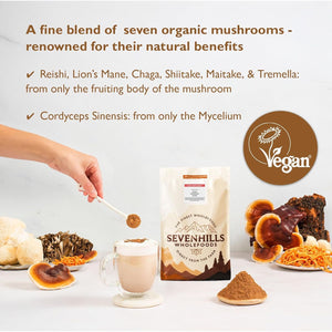 Organic 7 Mushroom Blend Powder 200G with Lion'S Mane, Reishi, Chaga, Cordyceps, Tremella, Maitake & Shiitake by Sevenhills Wholefoods
