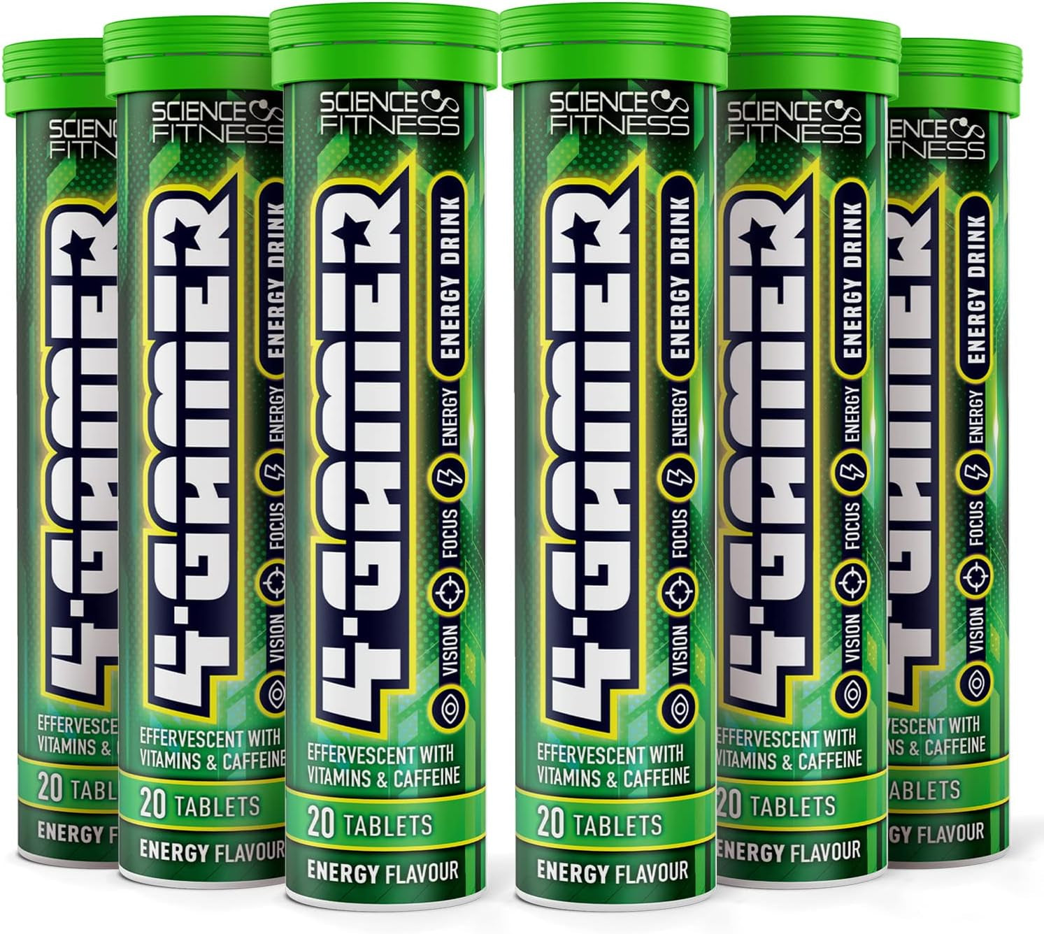 Gaming Supplement 4Gamer- Stimulants for Energy, Focus & Vision - Nootropic Brain Booster with Caffiene, Taurine & Vitamins (6 Tubes)
